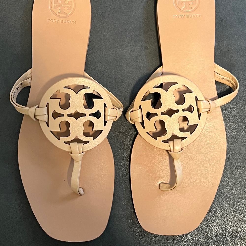 Tory Burch Miller Square-toe Flat Leather Thong Sandal Women’s Size 9M